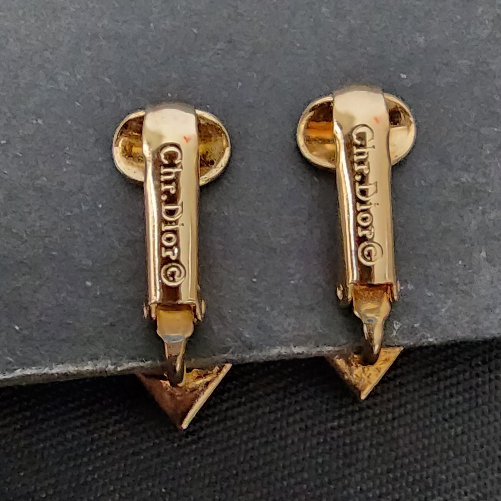 Auth Dior Enamel Rhinestone Necklace And Clipon Gold Stud Earrings - Picture 5 of 14